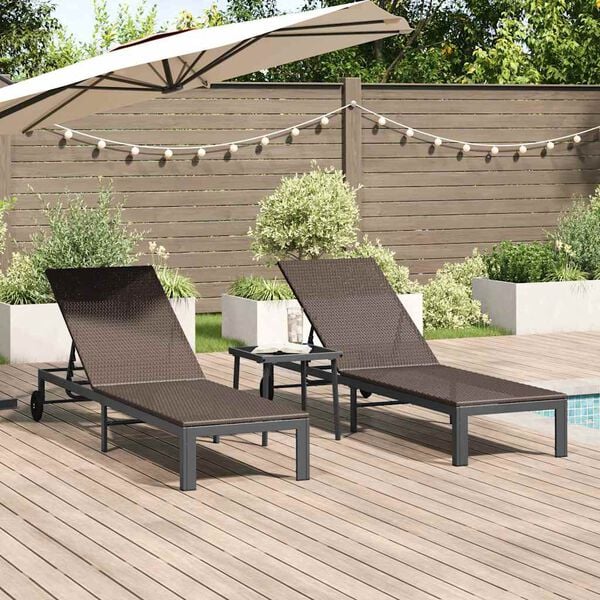 vidaXL Lettino da Sole 3 pcs Marrone 40 x 39 x 40.5cm polyrattan