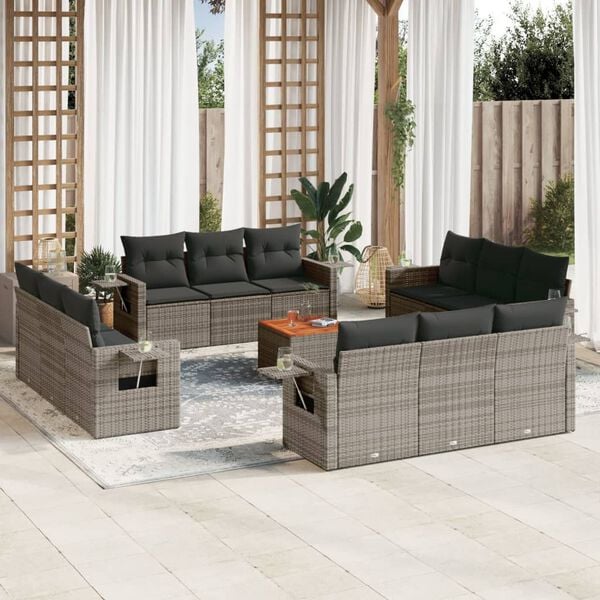 vidaXL Set Divani da Giardino 13 pz con Cuscini Grigio in Polyrattan