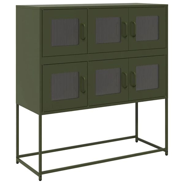 vidaXL Credenza Verde Oliva 100,5x39x107 cm Acciaio Laminato a Freddo