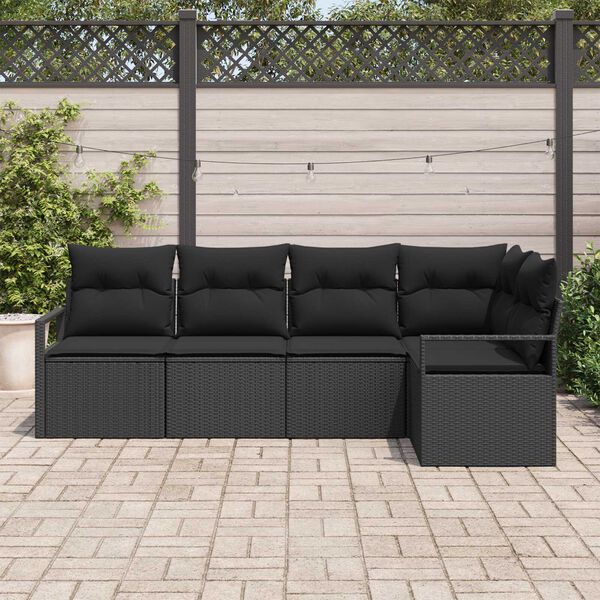 vidaXL Set di divani con cuscino 5 pcs Nero polyrattan