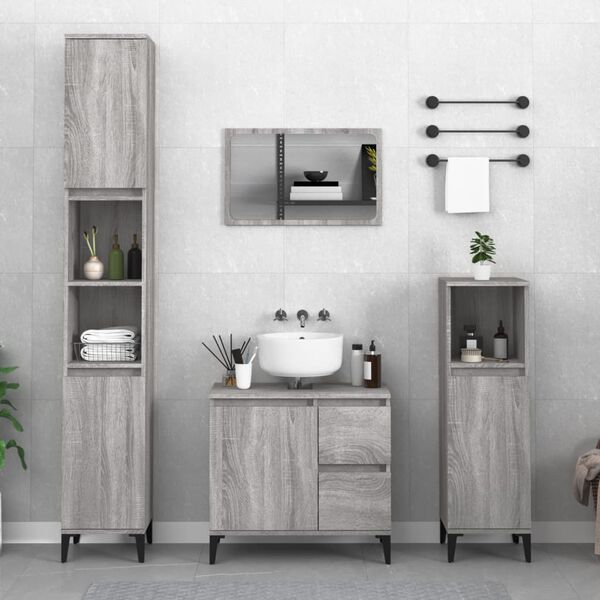 vidaXL Armadietto Bagno Grigio Sonoma 30x30x190cm in Legno Multistrato