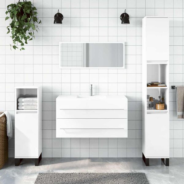 vidaXL Mobile da Bagno con Specchio Bianco Lucido in Legno Multistrato