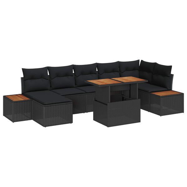 vidaXL Set Divano da Giardino con archiviazione 8 pcs Nero Poly Rattan