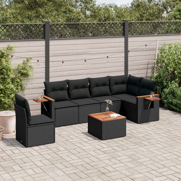 vidaXL Set Divani da Giardino con Cuscini 7pz Nero Polyrattan