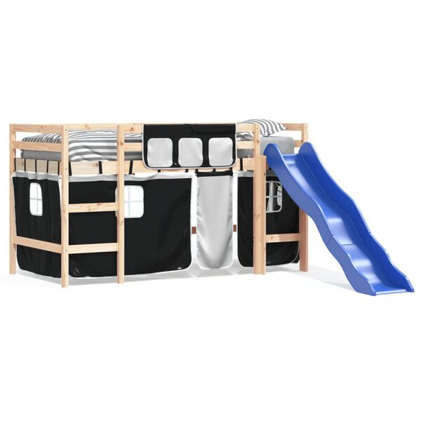 vidaXL Letto a Soppalco con Tende Bambini Bianco e Nero 80x200 cm Pino