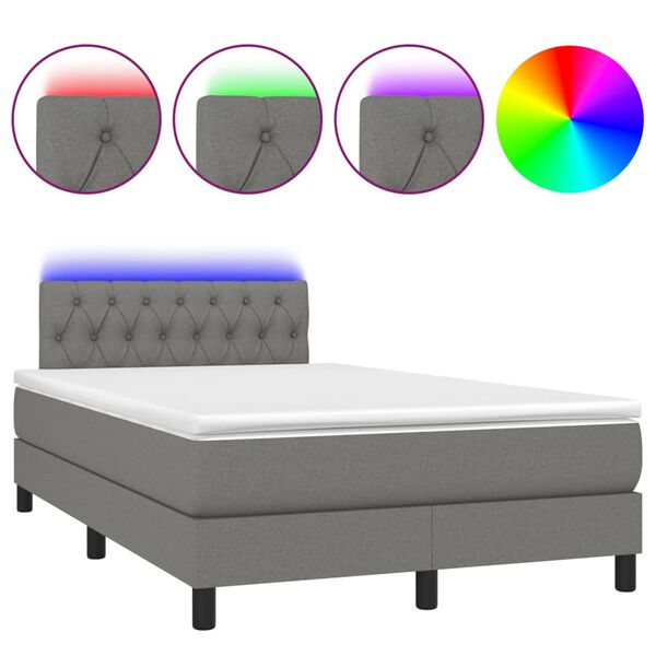 vidaXL Letto a Molle Materasso e LED Grigio Scuro 120x190cm in Tessuto