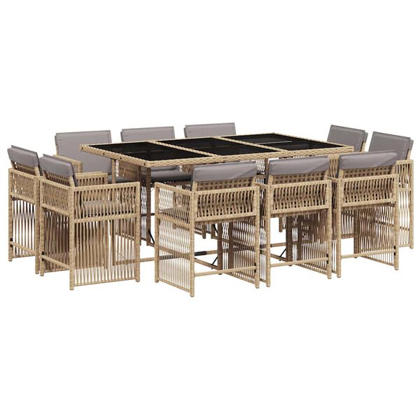 vidaXL Set Pranzo da Giardino 11 pz con Cuscini Beige Misto Polyrattan