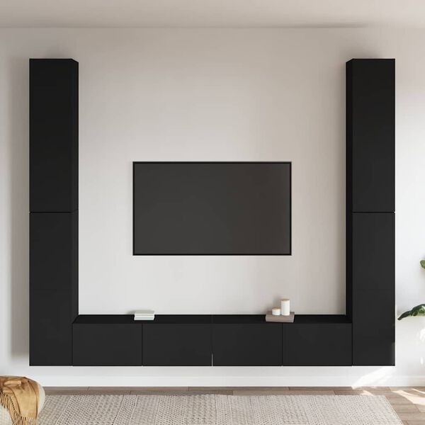 vidaXL Set di Mobili Porta TV 6 pz Nero in Legno Multistrato