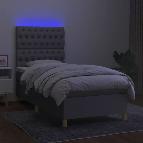 vidaXL Letto a Molle Materasso e LED Grigio Chiaro 90x190 cm Tessuto