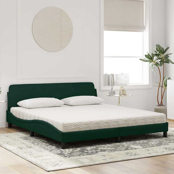 vidaXL Letto con Materasso Dover Verde Scuro 180x200 cm in Velluto