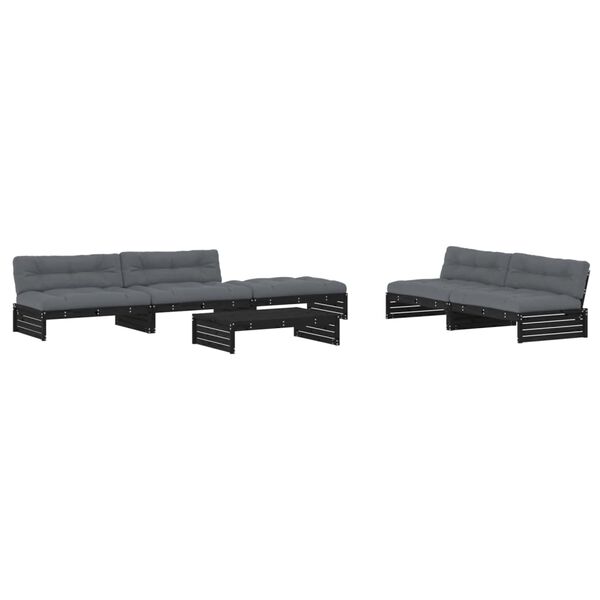 vidaXL Set Divani da Giardino 6 pz con Cuscini in Legno Massello Nero