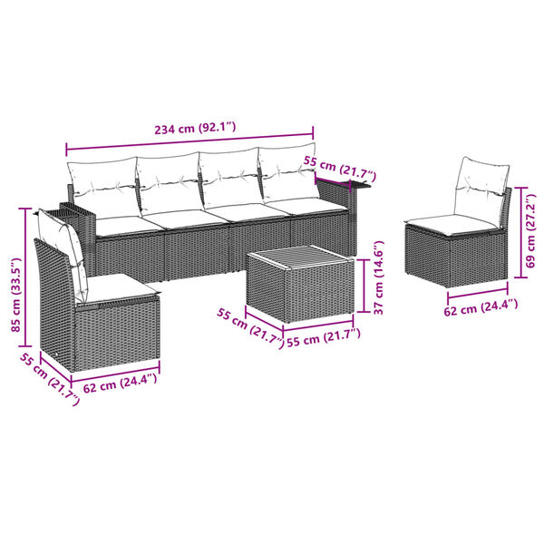 vidaXL Set Divani da Giardino 7 pz con Cuscini Grigio in Polyrattan