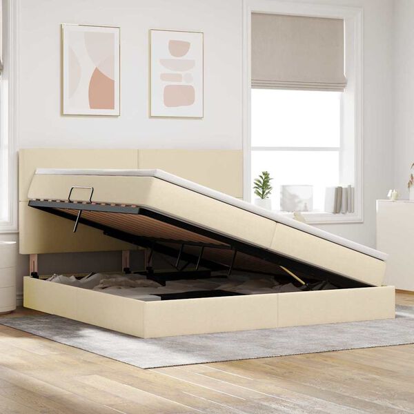 vidaXL Letto con contenitore e LED Crema 200 x 200 cm Poliestere