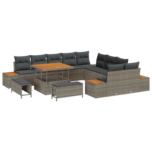 vidaXL Set Divano da Giardino 13 pcs Grigio polyrattan