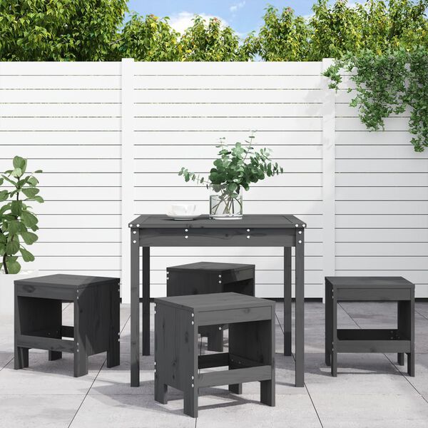 vidaXL Set da Pranzo per Giardino 5pz Grigio in Legno Massello di Pino