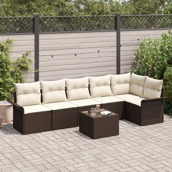 vidaXL Set Divano da Giardino con cuscino 7 pcs Marrone Poly Rattan