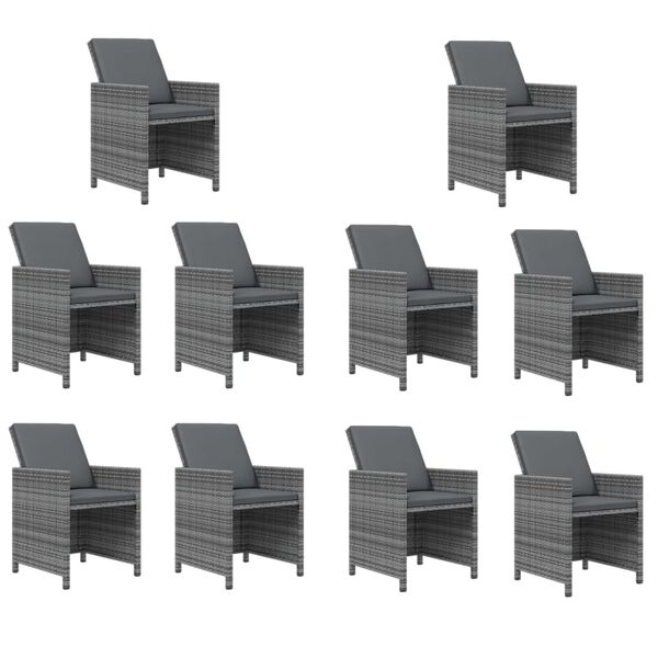 vidaXL Set Pranzo da Giardino 11 pz con Cuscini in Polyrattan Grigio