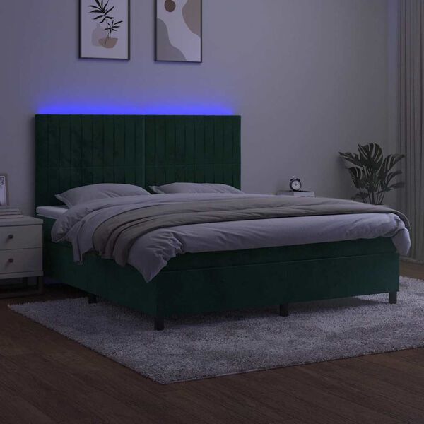 vidaXL Letto a Molle con Materasso e LED Verde Scuro 160x200cm Velluto