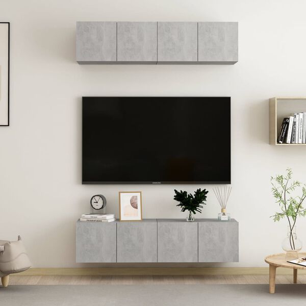 vidaXL Mobili TV 4 pz Grigio Cemento 60x30x30 cm in Legno Multistrato