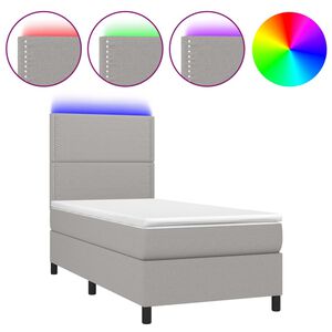 vidaXL Letto a Molle Materasso e LED Grigio Chiaro 90x200 cm Tessuto