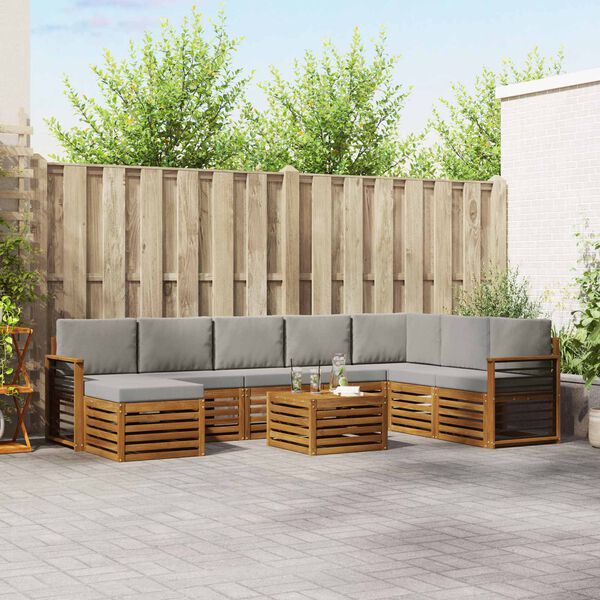 vidaXL Set divano sezionale con cuscino 9 pcs Grigio Naturale e Chiaro