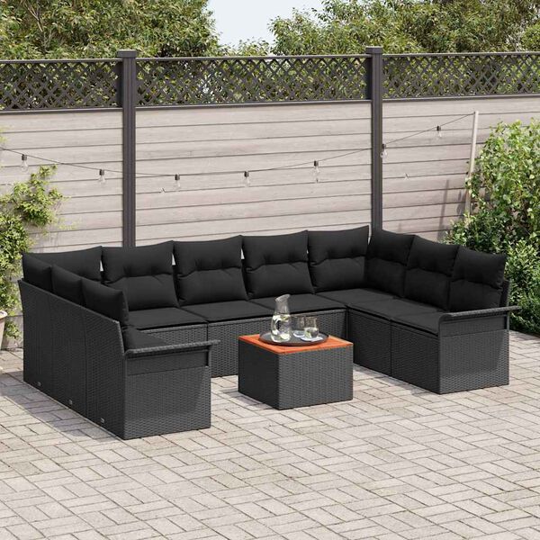 vidaXL Set Divano da Giardino con cuscino 10 pcs Nero polyrattan