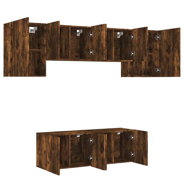 vidaXL Mobili TV a Muro 6pz Rovere Fumo in Legno Multistrato