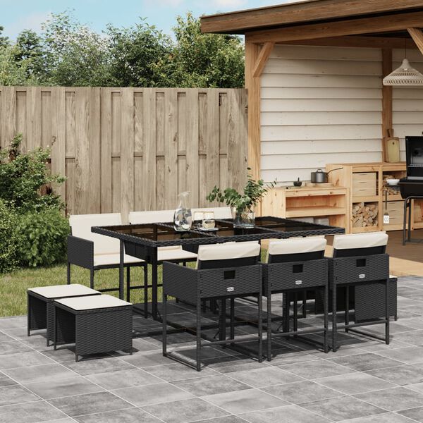 vidaXL Set da Pranzo da Giardino 11 pz con Cuscini in Polyrattan Nero
