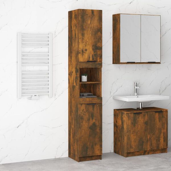 vidaXL Armadietto Bagno Rovere Fumo 32x34x188,5cm in Legno Multistrato