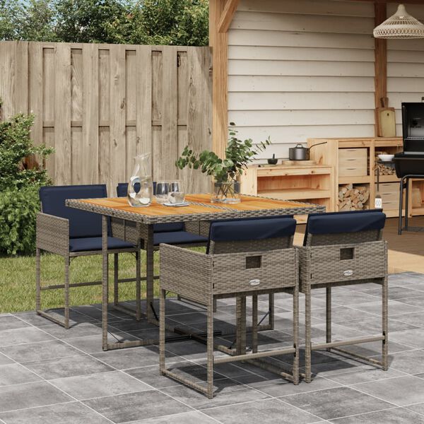 vidaXL Set da Pranzo da Giardino 5 pz con Cuscini in Polyrattan Grigio