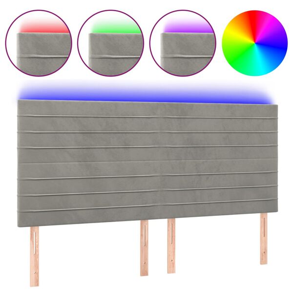 vidaXL Testiera a LED Grigio Chiaro 200x5x118/128 cm in Velluto