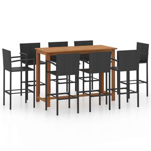 vidaXL Set Bar da Giardino 9 pz Nero