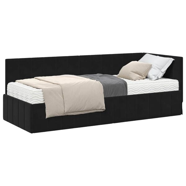 vidaXL Struttura Letto Angolare con Materasso 2 pcs Nero Velluto