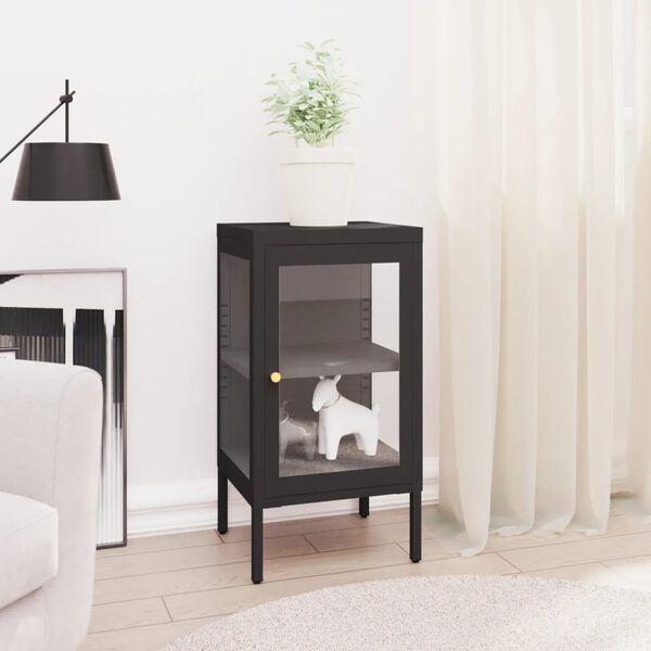vidaXL Credenza Nera 38x35x70 cm in Acciaio e Vetro