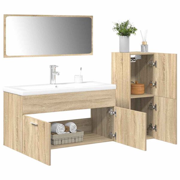vidaXL Set Mobili da Bagno 4 pz Rovere Sonoma in Legno Multistrato