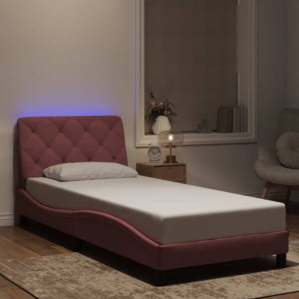 vidaXL Giroletto con LED senza Materasso Rosa 90x190 cm in Velluto