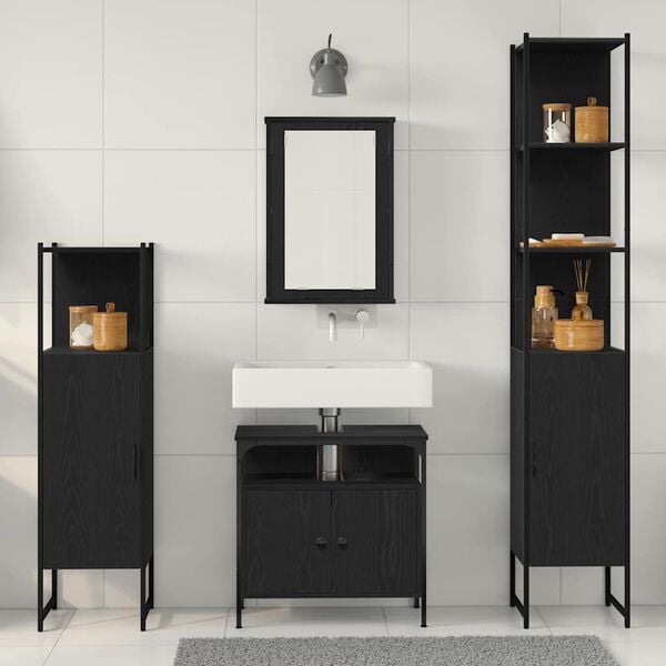 vidaXL Set di mobili per il bagno 4 pcs Rovere nero Legno multistrato