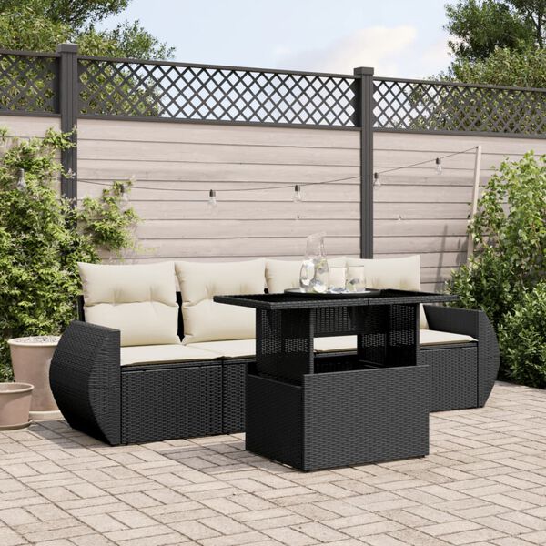 vidaXL Set Divani da Giardino 5 pz con Cuscini in Polyrattan Nero