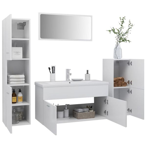 vidaXL Set Mobili da Bagno Bianco in Truciolato