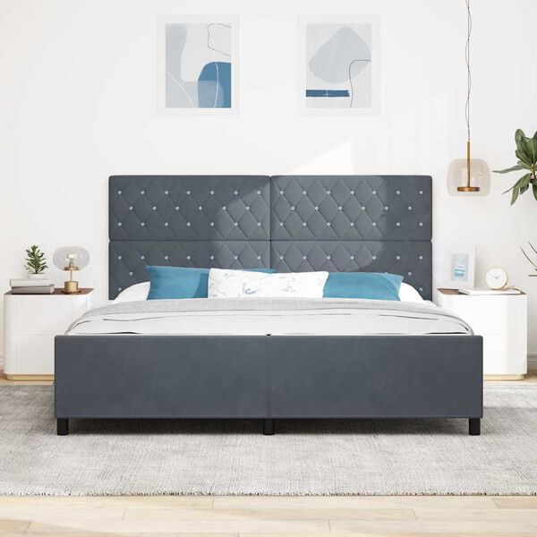 vidaXL Letto a molle con testiera Grigio scuro 200 x 200 cm Velluto