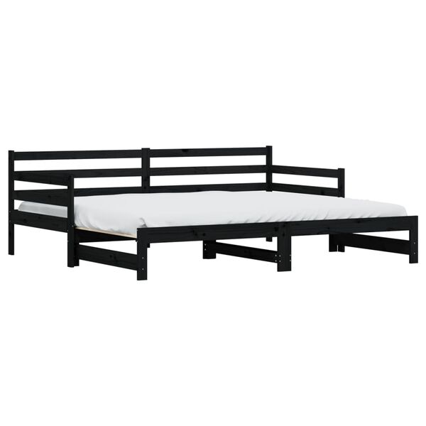 vidaXL Divano Letto con Letto Estraibile Nero 90x190cm Massello Pino