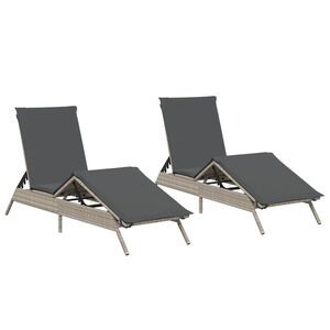 vidaXL Lettino Prendisole 2 pz con Cuscini Grigio Chiaro in Polyrattan