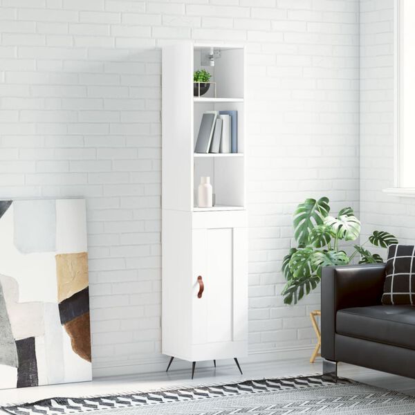 vidaXL Credenza 34,5x34x180 cm in Legno Multistrato Bianco Lucido