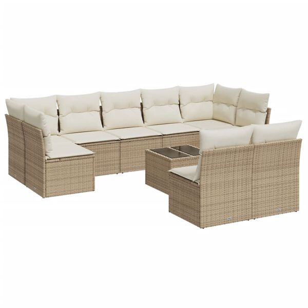 vidaXL Set Divano da Giardino 10 pz con Cuscini Beige in Polyrattan