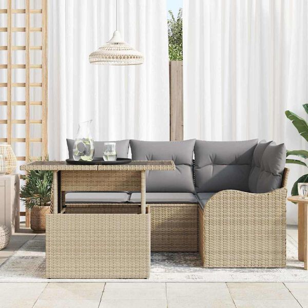 vidaXL Set Divano da Giardino 5 pcs Beige Rattan in Polipropilene