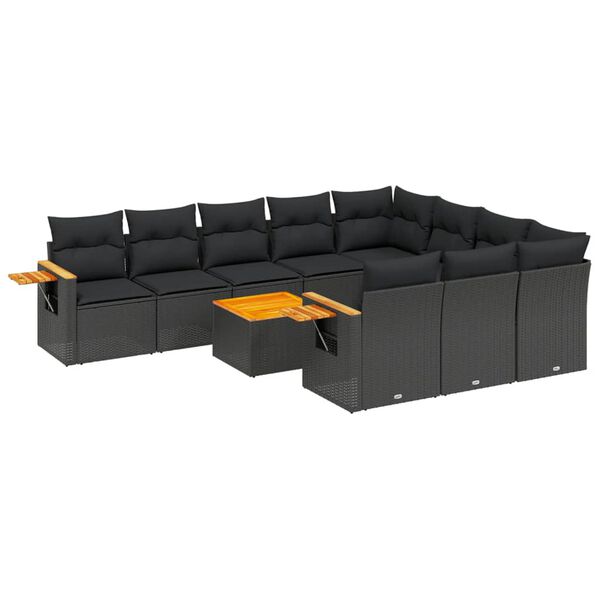 vidaXL Set Divani da Giardino 11 pz con Cuscini in Polyrattan Nero