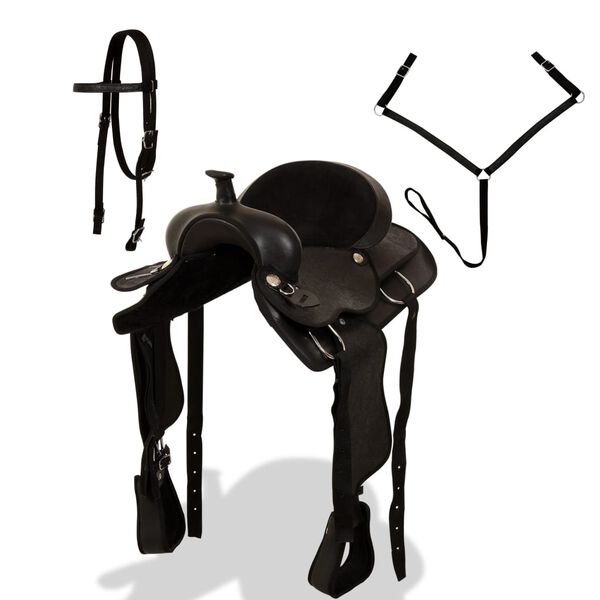 vidaXL Sella Western Testiera e Pettorale in Vera Pelle 16" Nero