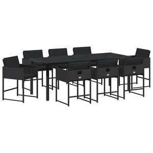 vidaXL Set da Pranzo per Giardino 9 pcs Nero polyrattan