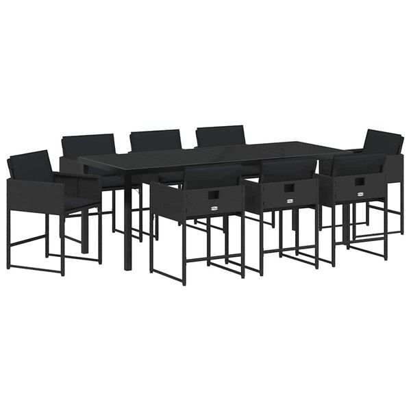 vidaXL Set da Pranzo per Giardino 9 pcs Nero polyrattan
