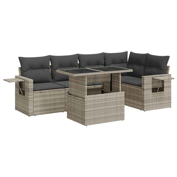 vidaXL Set Divano da Giardino 6pz con Cuscini Grigio Chiaro Polyrattan